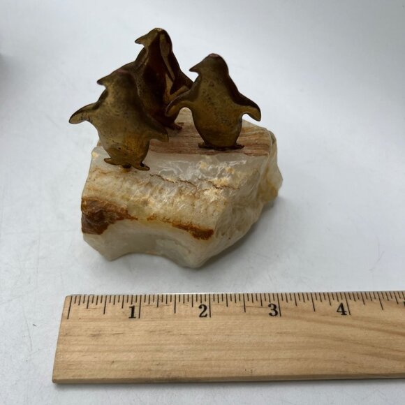 Quartz with Brass Penguins on Top Paper Weight - Picture 11 of 11